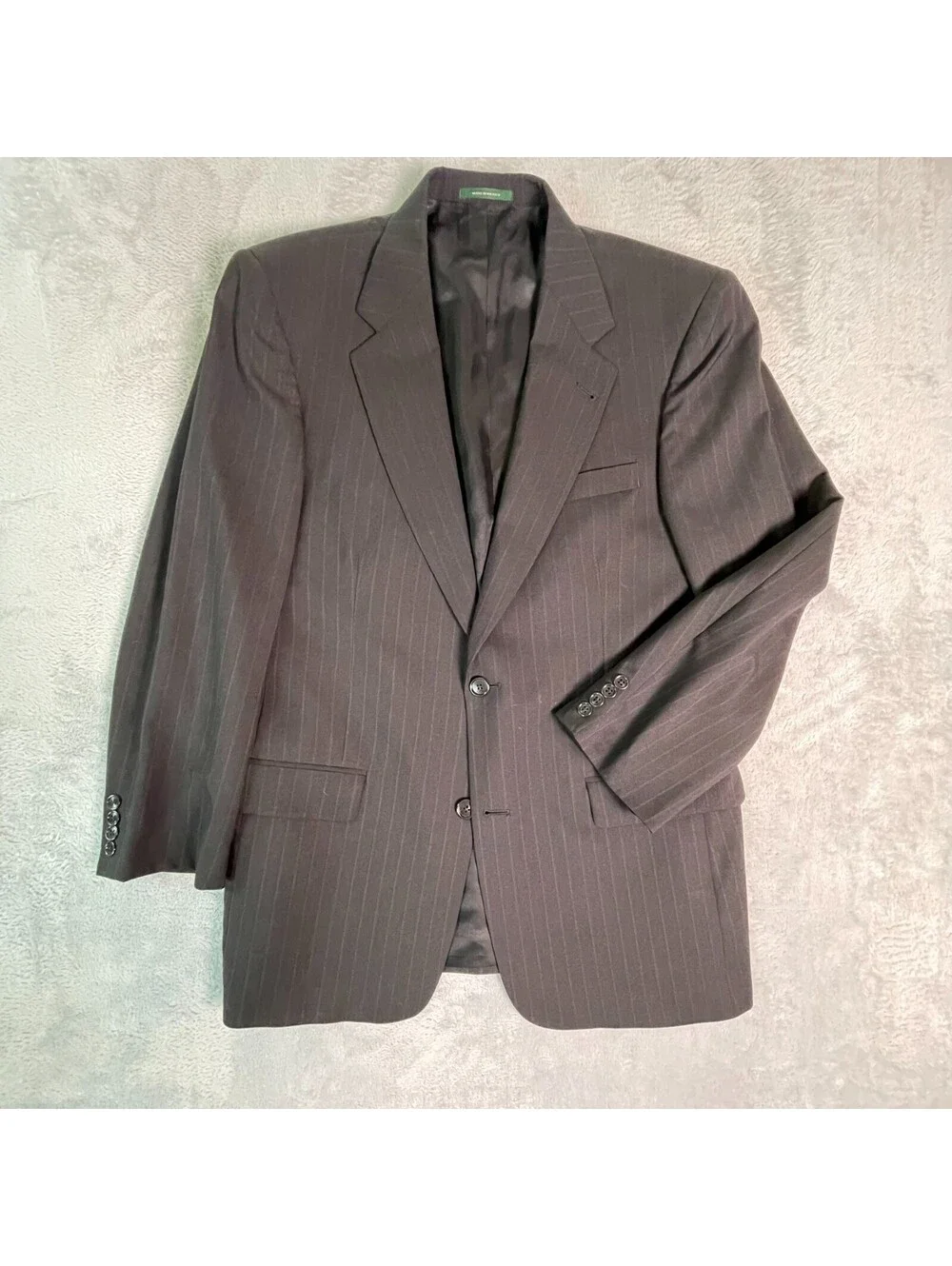 Vintage Palm Beach Blazer Mens 40R Black Pinstripe Worsted Wool Suit Jacket 2Btn